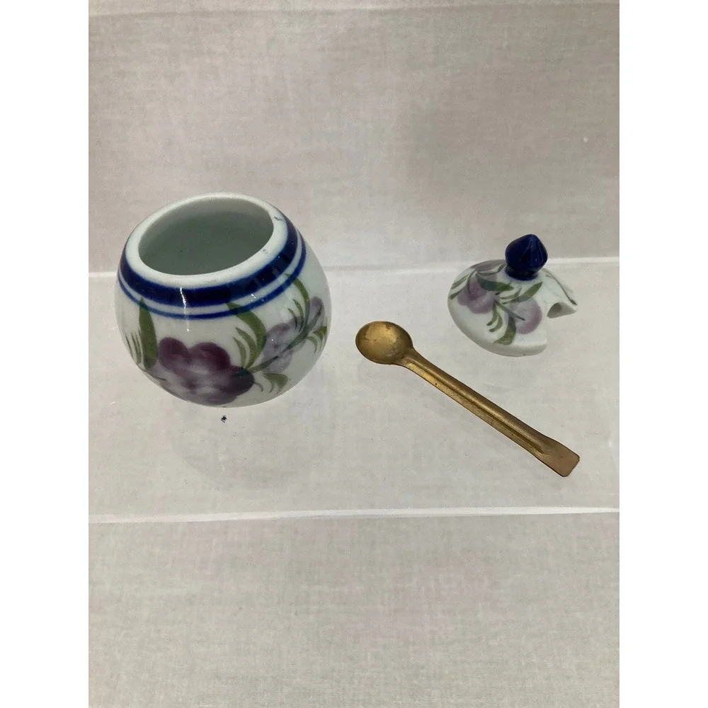 Vintage Thai Salt and Pepper Shaker Condiment Set w/ Oval Brass Tray